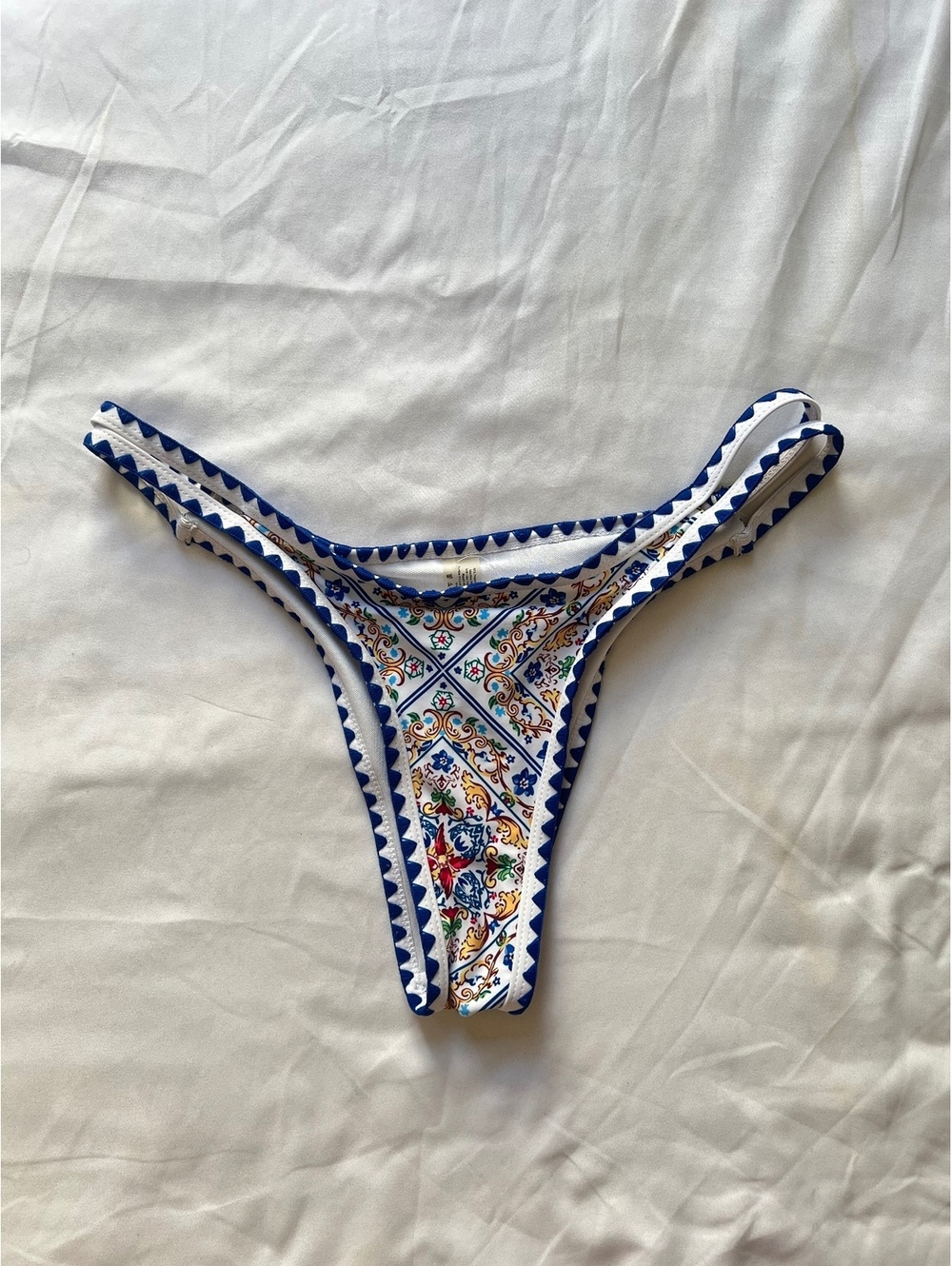 Blue and White Printed Bikini Bottoms
